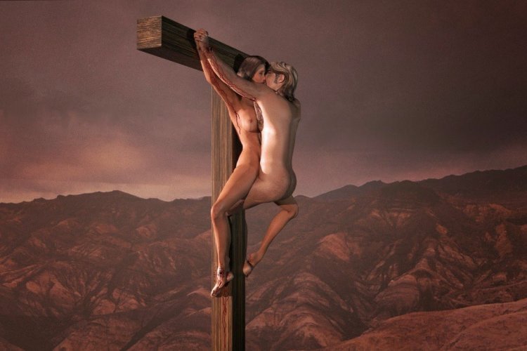 Naga woman crucified on the cross