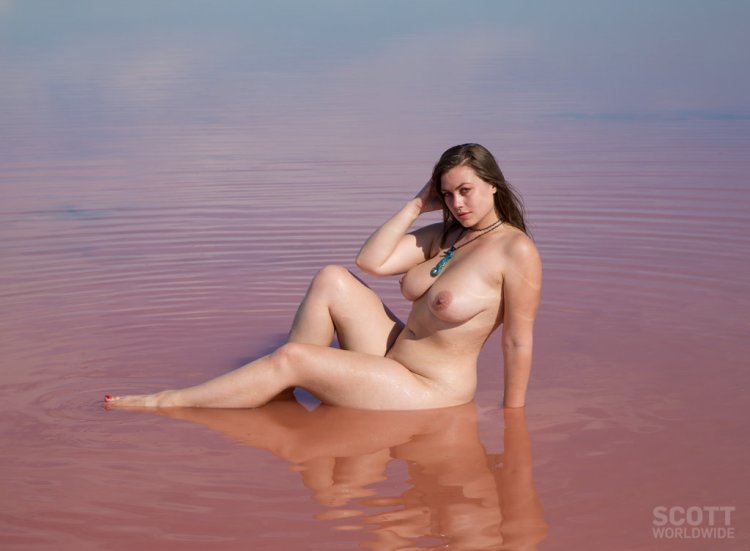 Naked Lilias White on the beach