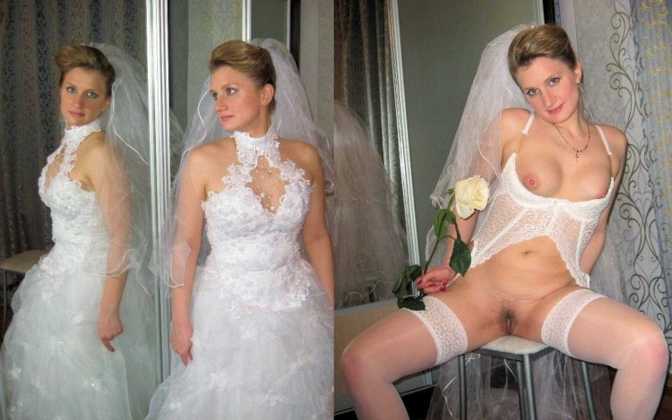 Naked women in a wedding dress