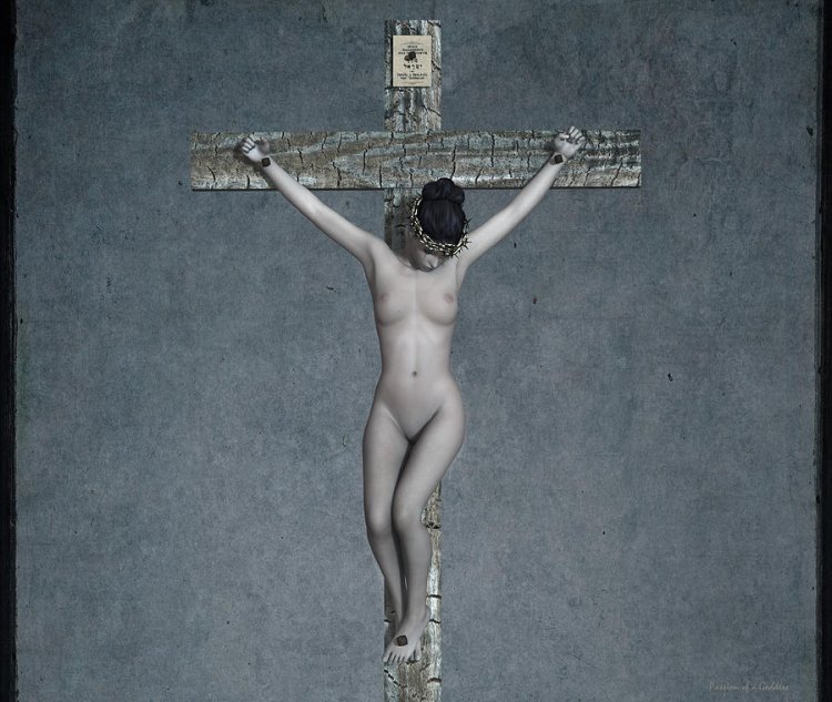 Naga woman crucified on the cross