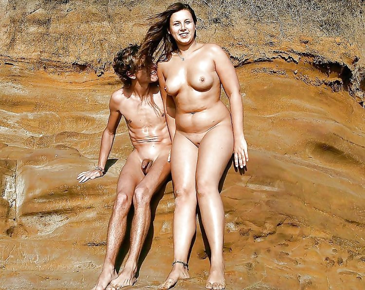 Naked women with daughters on the beach
