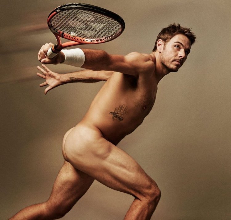 Naked athletes in nature