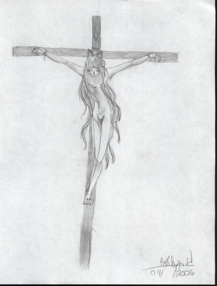 Torture Women Crucified on the Cross in the Barn