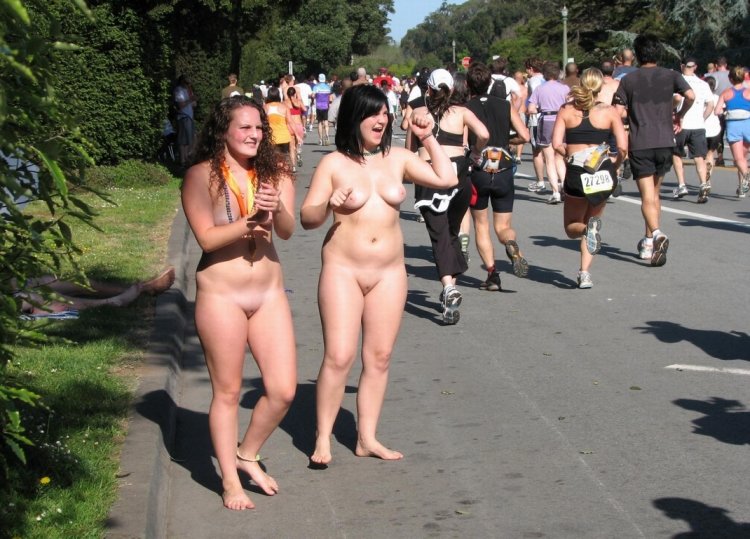 Naked nudists in public