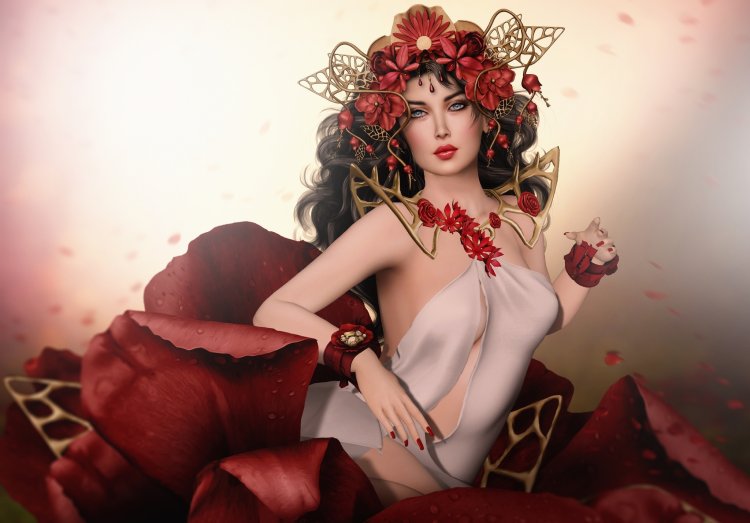 Girl with Fantasy flowers