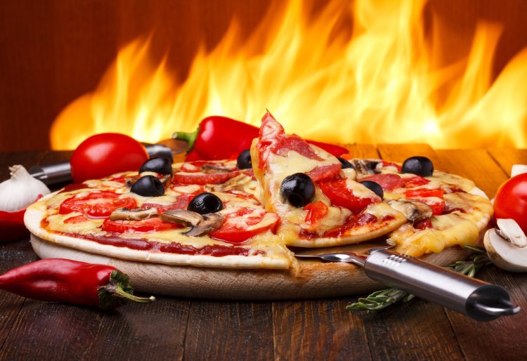 Pizza on wood