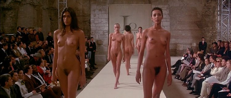 Naked fashion models on the podium