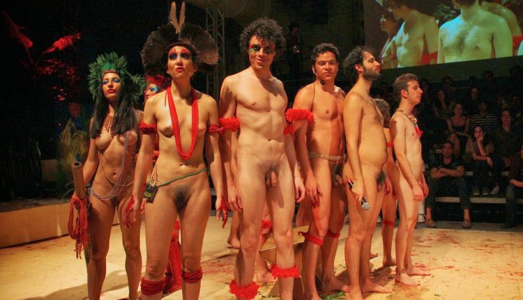 Naked actors on the theater scene