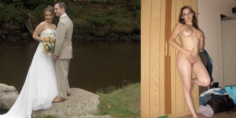 Dressed bride naked groom