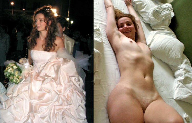 Naked women in a wedding dress