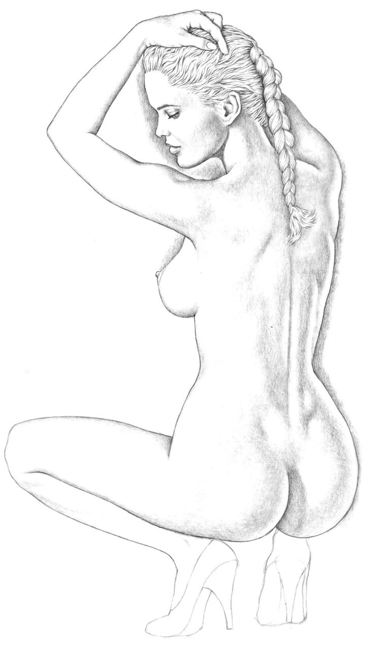 Pencil drawings of bare women