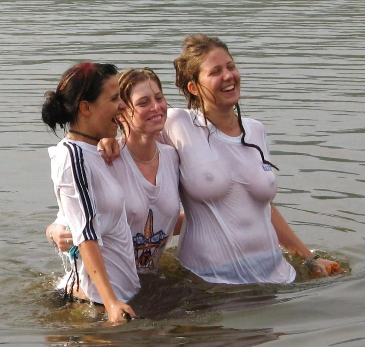Girl in a wet jersey without a bra