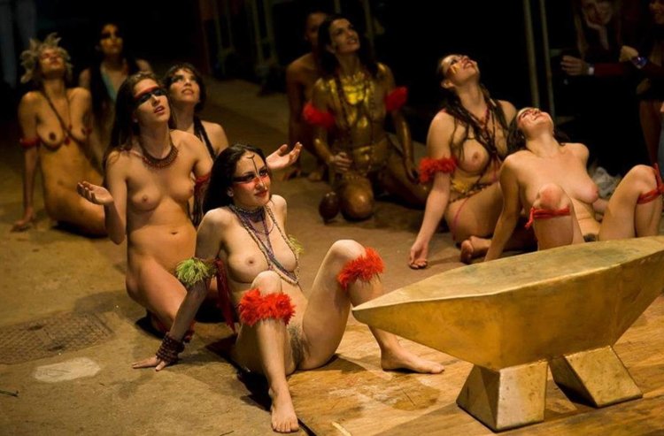 Naked actors on the theater scene