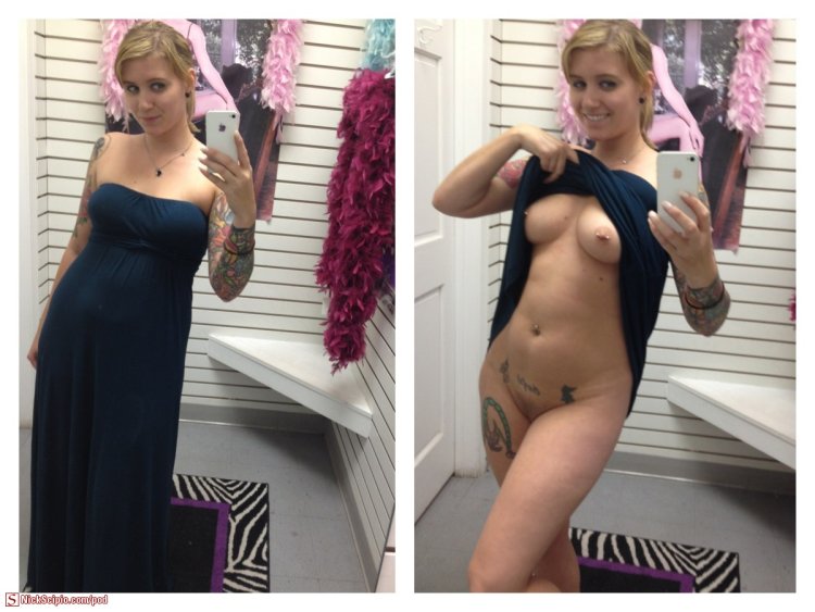 Naked mature in fitting room