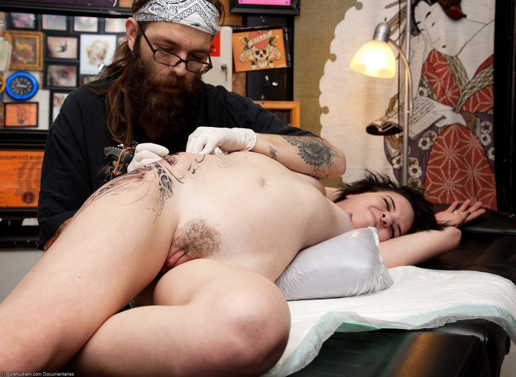 The girl cumshots in the tattoo salon