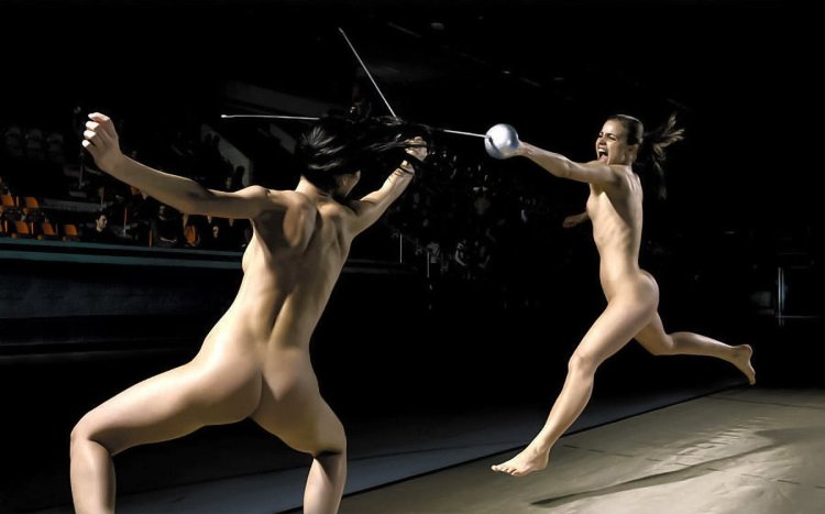 Naked students on stage