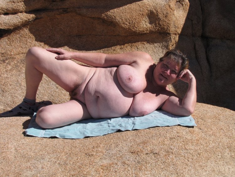 Old women bbw on the beach