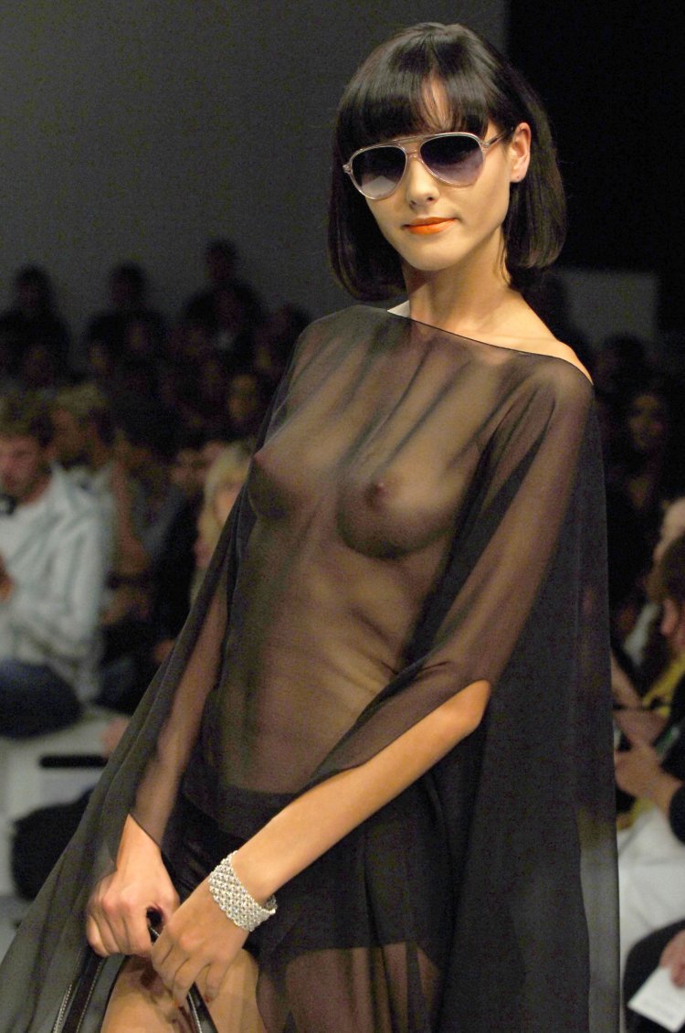 Asian naked fashion models on the catwalk