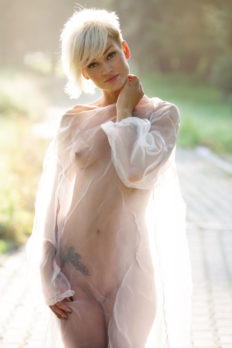 Naked women with a short haircut