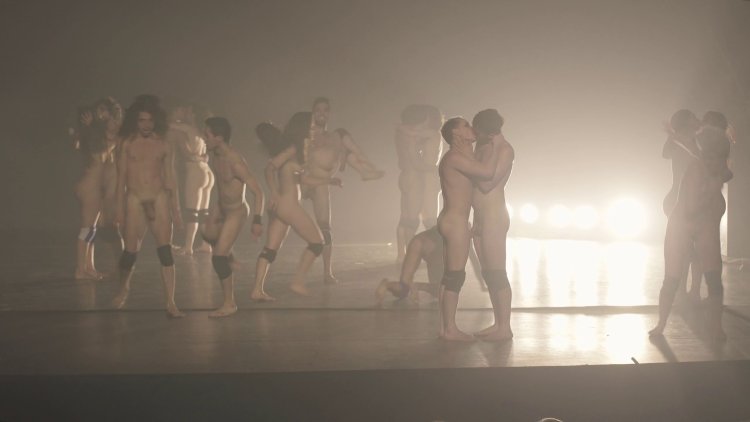 Naked actresses on the stage of the theater