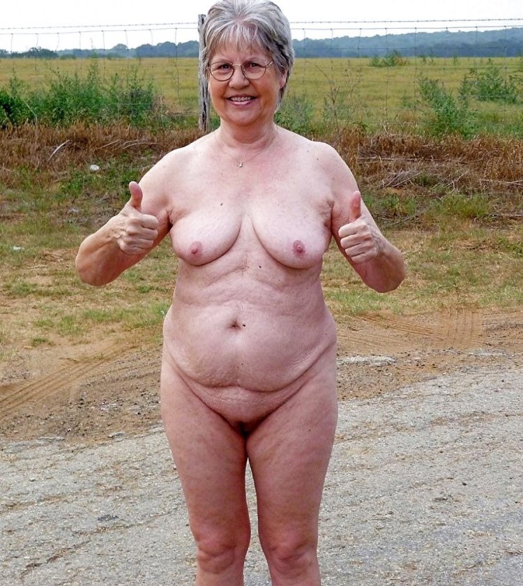 Naked old women smile