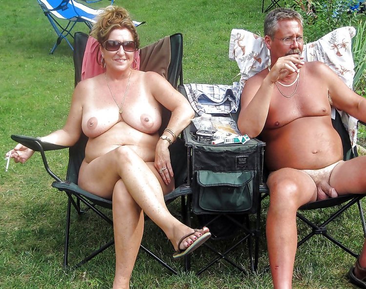 Naked nudists in nature
