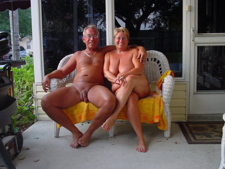 Naked elderly couples in nature