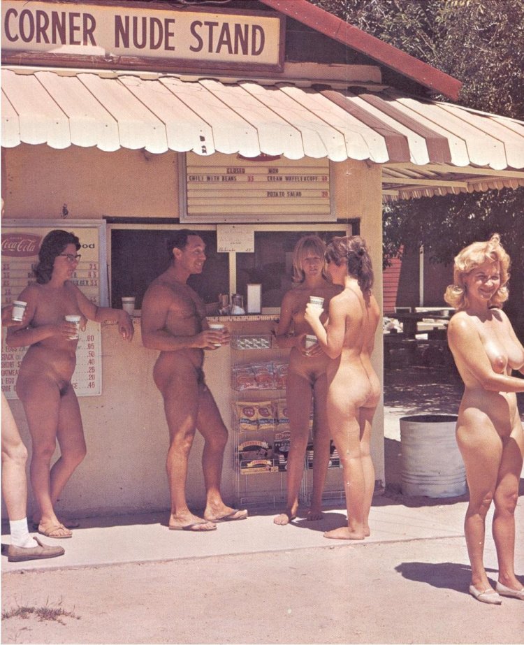 Naked nudists in the store
