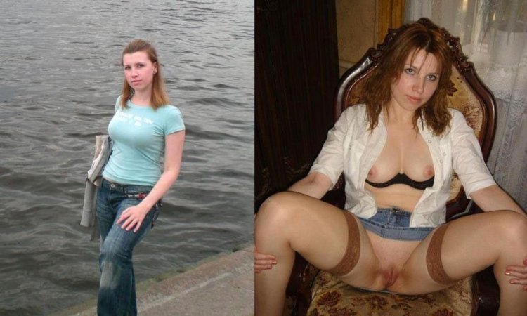 Dressed and striped without panties