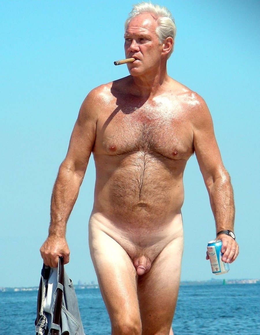 Naked old man with big